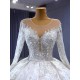 Long Sleeve Wedding Gown Crystal Bead Scoop Neck Lace Appliques Embroidery Wedding Dress 